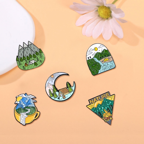 Surewin Crafts Outdoor Scenery Nature View Hard Soft Enamel Pins Custom Fashion Clothing Tent Camping Potion Metal Pins Badges